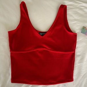 V Cut Rib Knit Crop Top